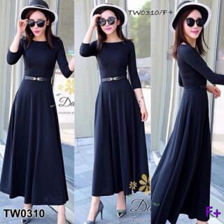 Maxi dress เดรสสีพื้นดำผ้าบลูเวฟ