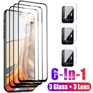 6-in-1 ฟิล์มกระจกนิรภัยกันรอยหน้าจอ แบบเต็มจอ ป้องกันกล้อง สําหรับ Xiaomi Mi 11T Pro Mi 11 T Mi11 Mi11t 11tpro