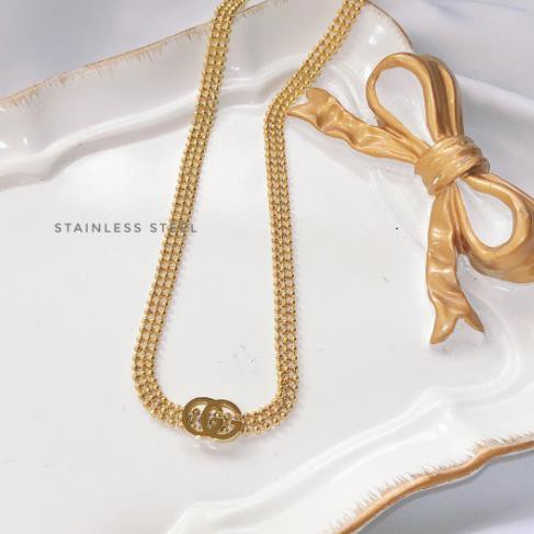 สร้อยคอ GG เม็ดมุกสีทอง สแตนเลส (B34)