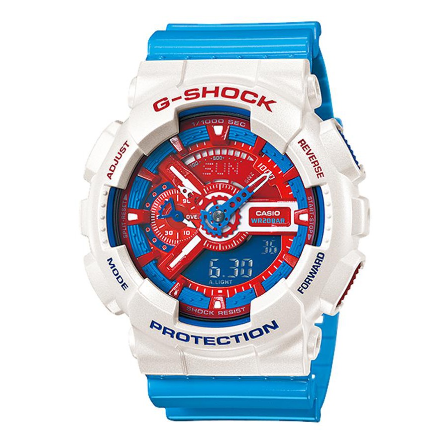 Casio G-Shock นาฬิกาข้อมือผู้ชาย สายเรซิ่น รุ่น GA-110AC-7A - สีขาว/ฟ้า