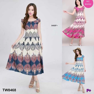 👗Pfashion [ส่งไว!!🚛] P8468  เดรสยาว เปิดไหล่ อกสม็อค ลายโบฮีเมียน  Long dress, open shoulder, smocked bohemian