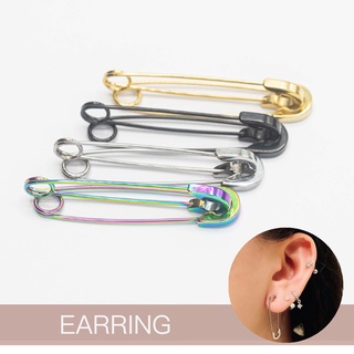 จิวหู รูปเข็มกลัด ก้านสแตนเลส &lt;-Earring Safety Pin Plated Hoop Earring Stainless Steel-&gt;