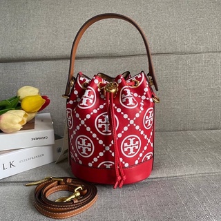 Tory T-Monogram Embroidered Mini Bucket Bag 💯เช็คก่อนกดสั่งซื้อ‼️กระเป๋าแบรนด์เนม กระเป๋าถือ กระเป๋าสะพาย