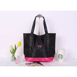 Chanel Beaute Black Satin Shopping Bag