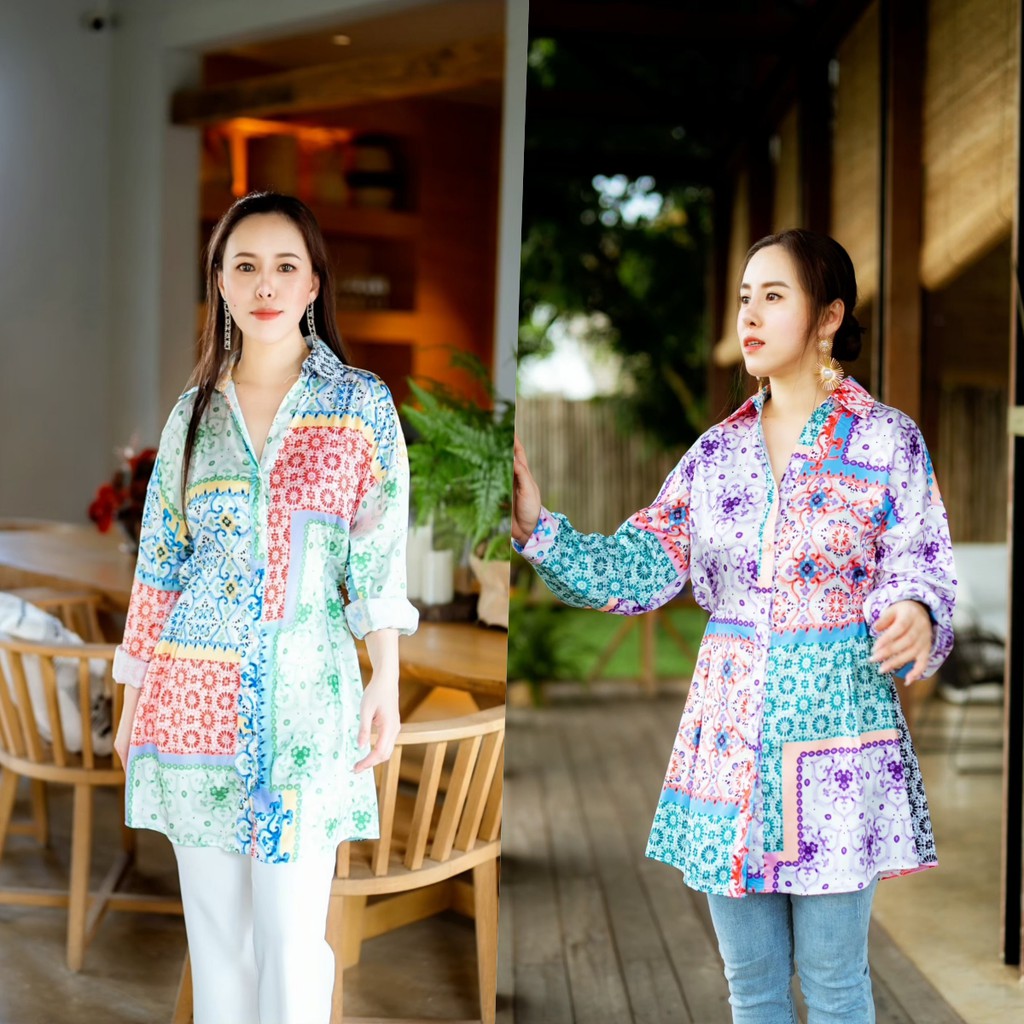 Lynlalin เสื้อเชิ้ตแขนยาวคอปกติดกระดุมมุก ผ้าซาตินใส่สบาย ไม้ร้อน รุ่น ซิลค์เซรามิก