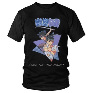 ROUND คอลูกเรือเสื้อยืด ผ้าฝ้าย พิมพ์ลายการ์ตูนอนิเมะ Yu Yu Hakusho Yusuke And Hiei สไตล์ฮาราจูกุ สตรีท สําหรับผู้ชาย-4X