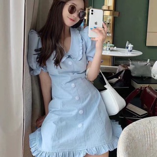 Sky dolly dress มินิเดรสคอบัวสีฟ้า