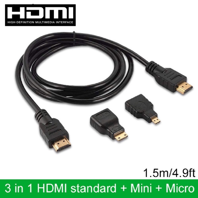 3 in 1 HDMI + Mini + Micro HDMI Adapter Cable 1.5m 4.9ft High Speed Good