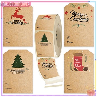 [FOLLOWSUNFLOWER HOME] Christmas Kraft Gift Tag Stickers - Xmas Tree Seals Cards Present Tag