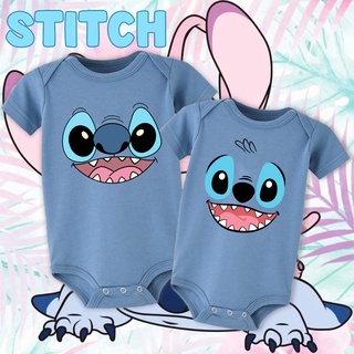 ชุดบอดี้สูทรอมเปอร์ แขนสั้น ผ้าฝ้าย ลายการ์ตูน Lilo &amp; Stitch น่ารัก สําหรับเด็กทารกผู้ชาย และเด็กผู้หญิง