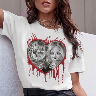 ใหม่ เสื้อยืดลําลอง แขนสั้น พิมพ์ลายกราฟฟิค chucky Horror คุณภาพสูง แฟชั่นฤดูร้อน สไตล์ฮาราจูกุ สําหรับสตรี