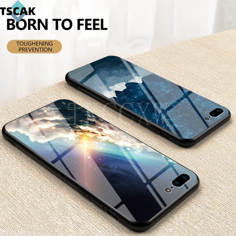 Iphone 5 5s 6 6s 7 8 Plus SE 2020 เคสโทรศัพท์ กระจกนิรภัย ขอบนิ่ม ไล่โทนสี ท้องฟ้าเต็มไปด้วยดวงดาว