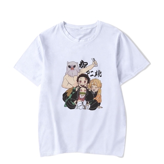 เสื้อยืดลําลองสําหรับผู้ชายผู้หญิงแขนสั้นพิมพ์ลาย Demon Slayer