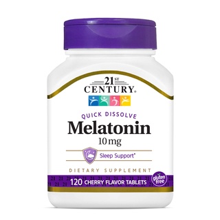 วิตามินช่วยการนอนหลับ ลดความเครียด 21st Century, Melatonin Cherry Flavor 10 mg, เมลาโทนิน ช่วยนอนหลับ 120 Quick Dissolve