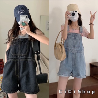 Cicishop(K010)เอี้ยมขาสั้นยีนส์เบิ้ลปลายขา  ทรงขากว้างใส่น่ารัก สายแค้มป์ปิ้งห้ามพลาด