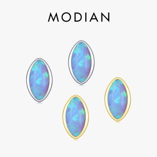 Modian ต่างหูสตั๊ด เงินแท้ 925 โอปอลธรรมชาติ รูปสี่เหลี่ยมขนมเปียกปูน สีทอง กันแพ้ เครื่องประดับ สําหรับผู้หญิง