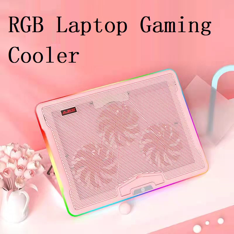 RGB สีชมพู แท่นวางโน้ตบุ๊ก Cooling Pad พร้อมพัดลมระบายความร้อนและที่วางโน้ตบุ๊ก