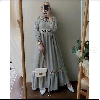 Gamis Busui ชุดเดรสแฟชั่น ปักลายลูกไม้ สําหรับสตรีชาวมุสลิม