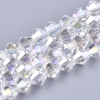 Beadthoven 1Strand Electroplate Glass Beads Strands AB Color Plated Faceted Bicone Clear AB 6x5.5~6mm Hole: 1mm about 50pcs/strand 11.02 inches