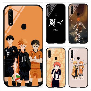 สําหรับ Oppo A31 2020 / A8 อะนิเมะ Haikyuu Karasuno กระจกนิรภัยแข็ง เคสโทรศัพท์ฝาหลัง DIY พิมพ์ภาพที่กําหนดเอง