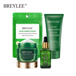 Breylee ชุดรักษาสิว 4 ชิ้น (คลีนเซอร์หน้า, เซรั่ม, ครีม, แผ่นแปะสิว)