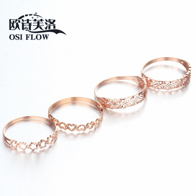 Ocephore แท้ 14K ทองรัสเซีย 585 แหวนทองคำสีม่วงหญิงสีทอง Rose Gold Fashion Hollow Ring