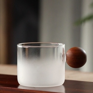 แก้วกาแฟแก้วชาด้ามจับไม้บอลกลม สไตล์ญี่ปุ่นขนาดเล็ก 60 ml.  Japanese Glass Tea Cup Wooden Ball Handle Coffee Cup