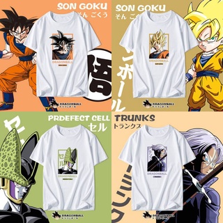 เสื้อยืดแขนสั้นพิมพ์ลายการ์ตูน Dragon Ball ท็อปส์ลําลองสําหรับผู้ชาย