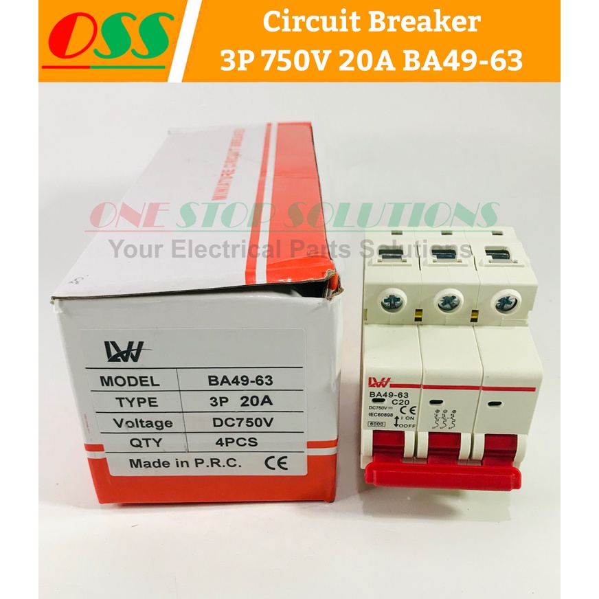 เซอร์กิตเบรกเกอร์ MCB DC 3P 750V 20A BA49-63