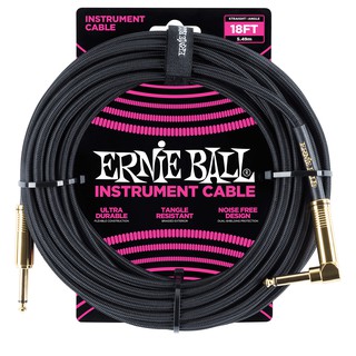 ERNIE BALL® แบบไนลอนถัก ยาว 5.5 เมตร หัวตรง/หัวงอ (18FT Braided, Straight / Angle Instrument Cable / P06086)