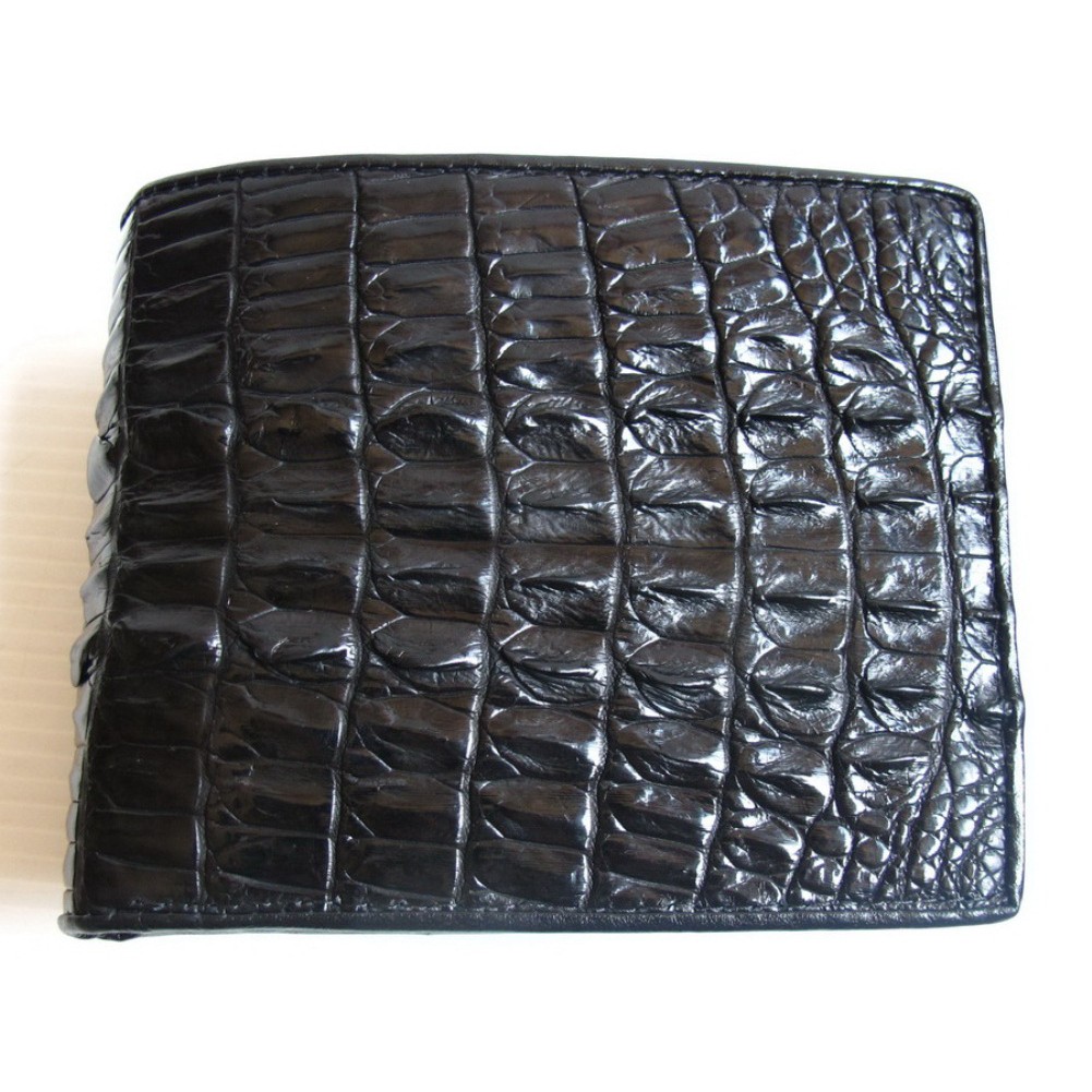 Huncroc กระเป๋าสตางค์หนังจระเข้แท้ ส่วนหาง สีดำ ฟรีพวงกุญแจหางจระเข้