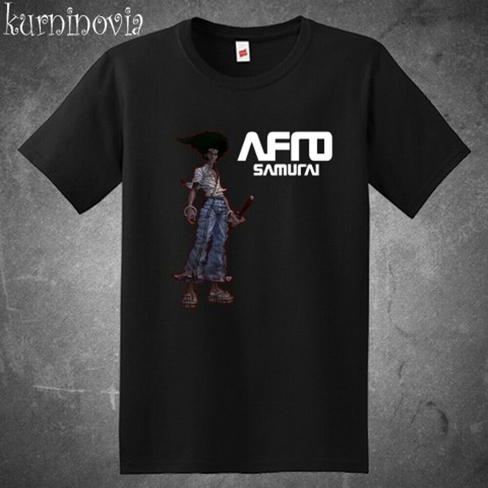 Afro Samurai อะนิเมะการ์ตูนผู้ชายเสื้อยืดสีดําฤดูร้อนผู้ชาย Tee สไตล์