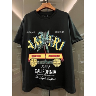 AMIRI RUM LABEL 2022 CALIFORNIA DESIGNED AND CREATED IN LOS ANGELES PALM TREE PRINT COTTON TEE เสื้อเอมิริ แคลิฟอร์เนีย