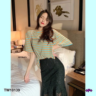 TW10139 Set 2 ชิ้น เสื้อยืดแขนสั้น+ กระโปรงลูกไม้ชายระบาย