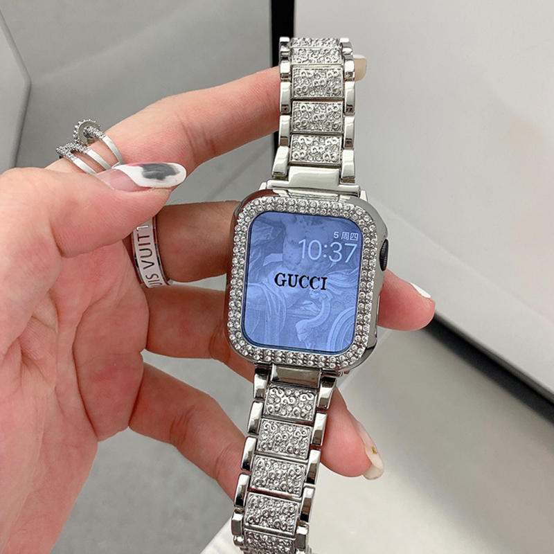 Diamond Stainless Steel Strap Watch Band Bracelet Watch Case For Apple Watch Series 6 5 4 3 2 1 iWat