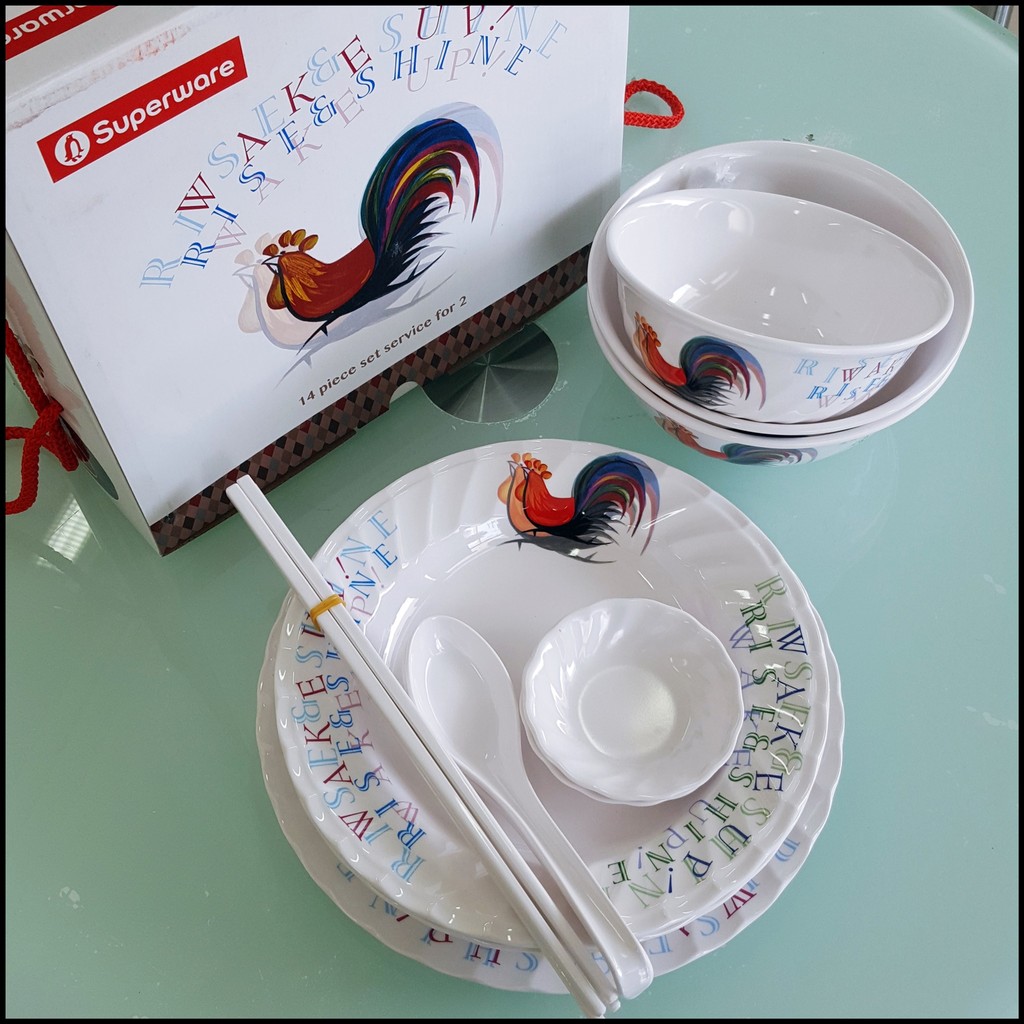 ชุดอาหาร 2 ที่ 14 ชิ้น ลายไก่ ตรา Superware ซุปเปอร์แวร์