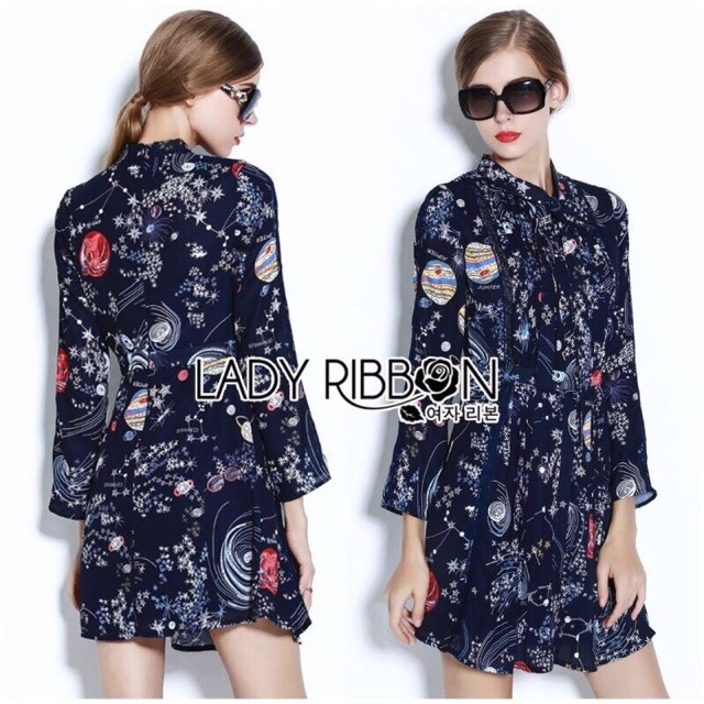 🎀 Lady Caroline Funny Space Odyssey Printed Shirt Dress