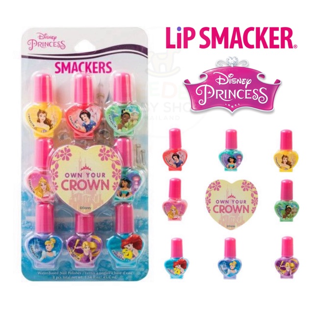 🌟พร้อมส่ง🌟 ชุดสีทาเล็บพร้อมตะไบเล็บสำหรับเด็ก SMACKERS Disney Princess Own Your Crown 8-Piece Nail S