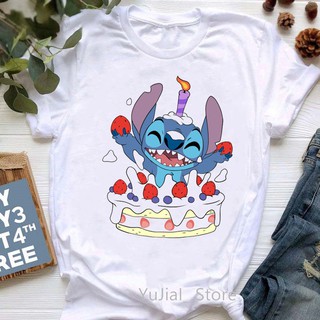 เสื้อผ้าผู้หญิงตลก Tshirts 2021 Lilo Stitch การ์ตูนพิมพ์เสื้อยืด Femme Harajuku Kawaii วันเกิดข eiz