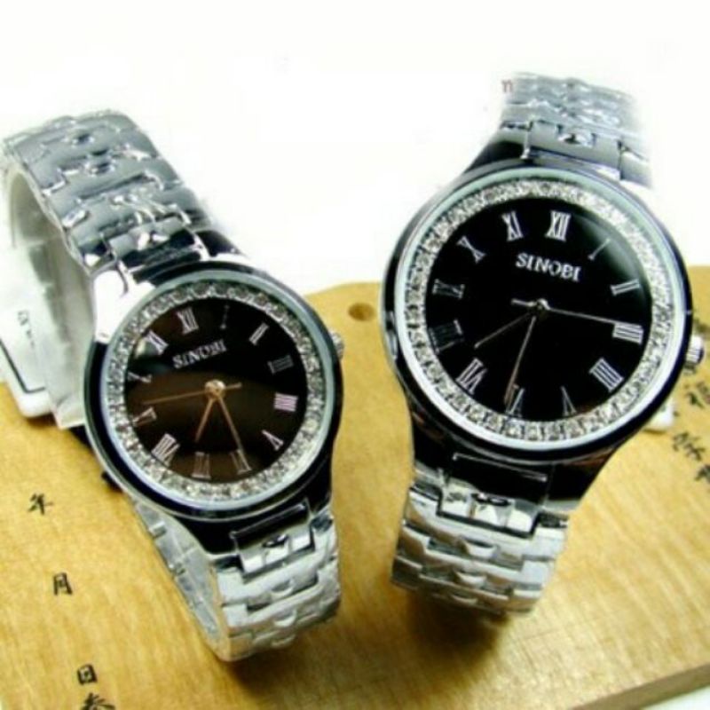 พิเศษขายคู่กัน นาฬิกาแบรนด์ญี่ปุ่นนำเข้า SINOBI ประดับคริสตัลแท้ นาฬิกาคู่รัก