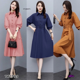 👗Pfashion [ส่งไว!!🚛] P17129 เดรสกระดุมอก + สายรัดเอว