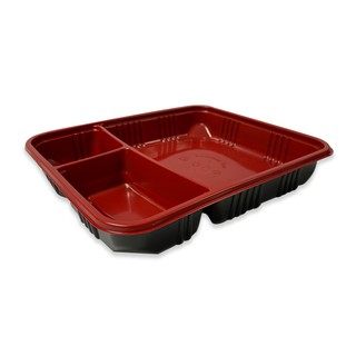 ถูกที่สุด✅  เอโร่ ถาดอาหาร 3 ช่องดำแดง พร้อมฝา แพ็ค 25 ชุด aro 3-Hole PP Food Container Lid x 25 sets