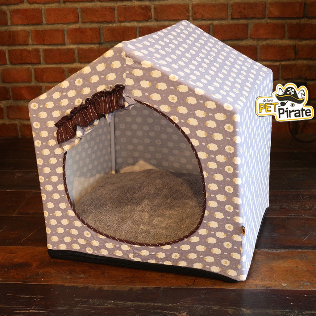 ที่นอนสัตว์เลี้ยง ที่นอนหมาแมว บ้านลายแกะ บ้านที่นอนทรงโดม หลังคาสูง โปร่ง ไม่อึดอัด ถอดเก็บได้เมื่อไม่ใช้งาน