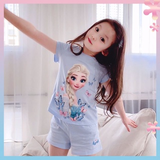 Summer girls cotton pajamas 2022 new medium and large childrens thin household clothes childrens girls Aisha short sleeve suit