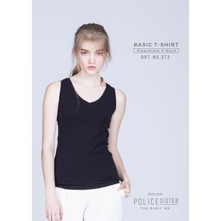 Police Sister เสื้อแขนกุด คอวี  (ขาว ดำ เทา) ST2