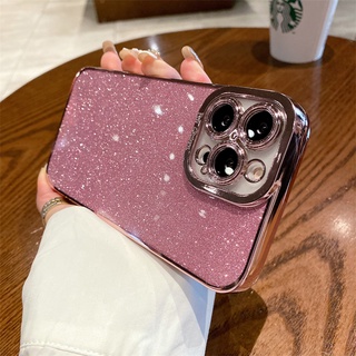 เคสโทรศัพท์มือถือ ป้องกันเลนส์ ลายกลิตเตอร์ สําหรับ IPhone 11 12 13 Pro X XS XR Max 7 8 Plus