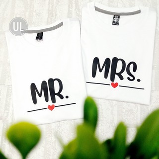 เสื้อคู่รัก สีขาว สกรีน Mr.&amp;Mrs.*พร้อมส่ง* C110 ตัวละ