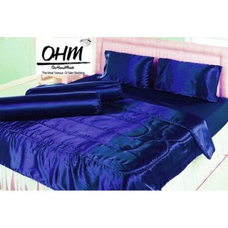 OHM ผ้านวมคลุมเตียง ขนาด 90 นิ้ว x 100 นิ้ว ผ้าเครปซาติน 220 เส้น (สีน้ำเงิน)