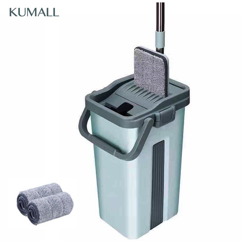 KUMALL ผ้าม๊อบ 4 ผืน รุ่นใหม่ปี 2020 ALLNEW ไม้ถูพื้น ไม่เลอะมือ Flat Mop อัตโนมัติ หมุน ผ้าม๊อบ ใ