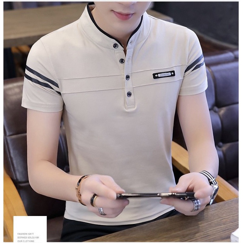 Skymen แฟชั่น MKT4710 ผู้ชายคอเต่า, คอเต่า, เสื้อยืดแขนสั้นผ้าฝ้ายโพลีต่อต้านริ้วรอย